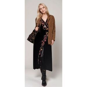 Johnny Was S Workshop Lilith Satin Floral Embroidered Wrap Dress Black Boho Chic